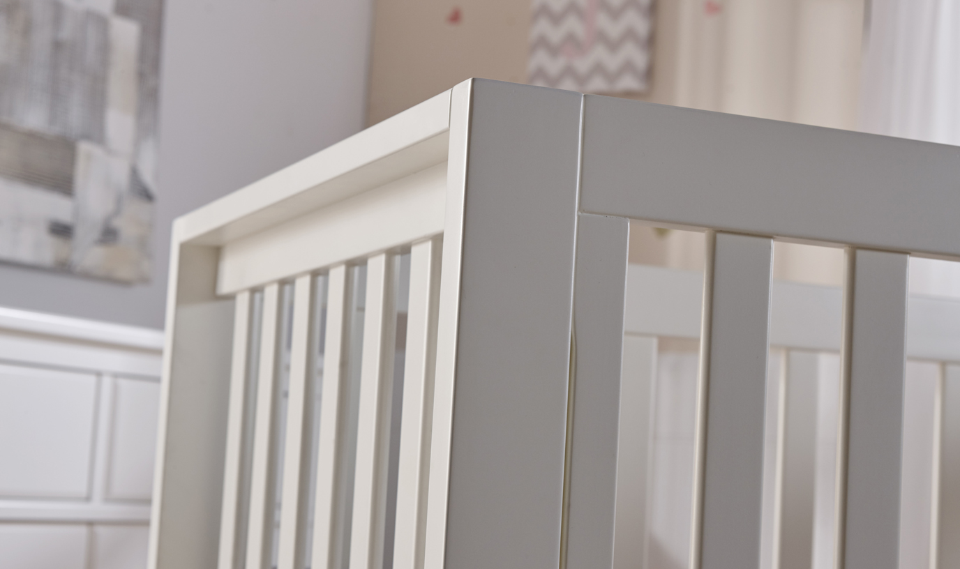 The <b>Spessa Crib</b> is traditional elegance that echoes simpler times with a touch of midcentury styling.