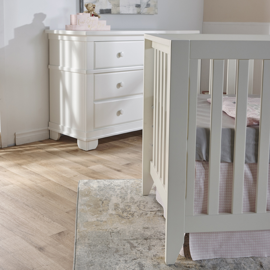 The <b>Spessa Crib</b> is traditional elegance that echoes simpler times with a touch of midcentury styling.